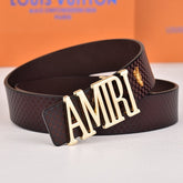 Amiri Belt dark brown Small checkered pattern Golden deer logo